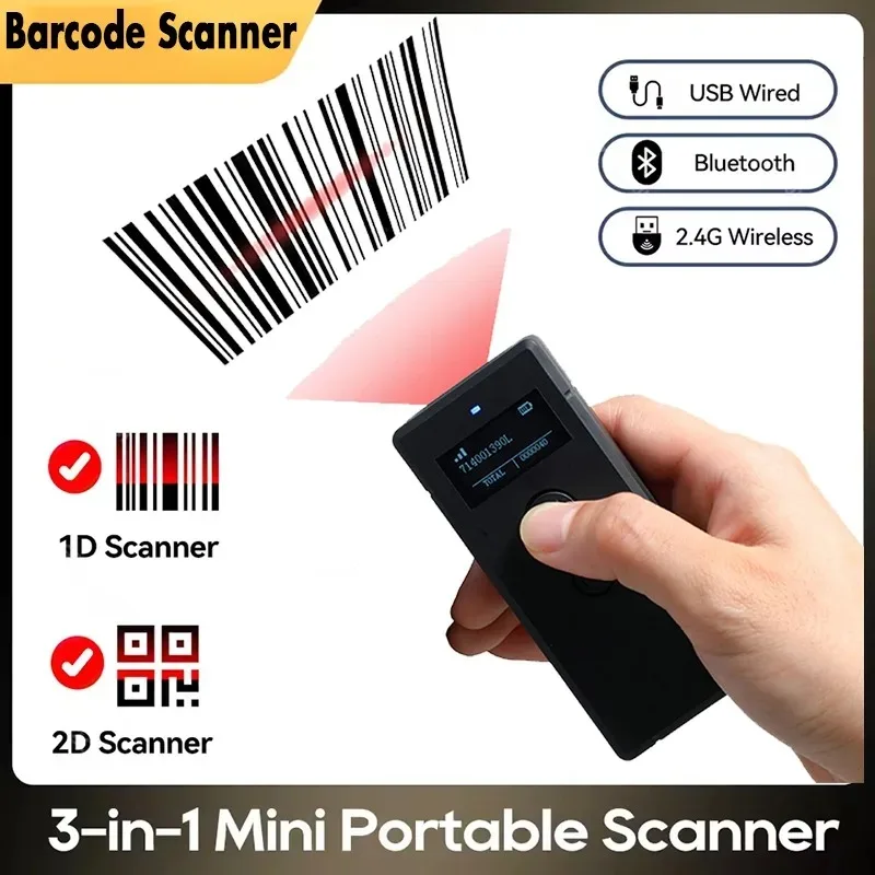 

Портативный сканер штрих-кода, мини-беспроводной Bluetooth 1D 2D QR-код, матрица данных PDF417, считыватель с функцией хранения для розничного магазина