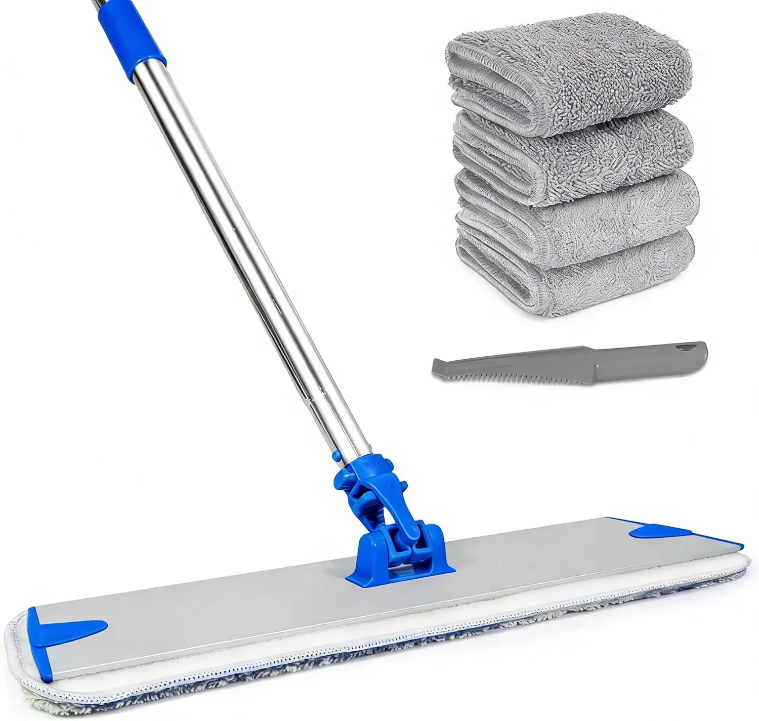 

18" Professional Microfiber Mop, Flat Mop with Aluminum Alloy Base&Stainless Steel Handle for Floor Cleaning, Wet Dry Dust Fl