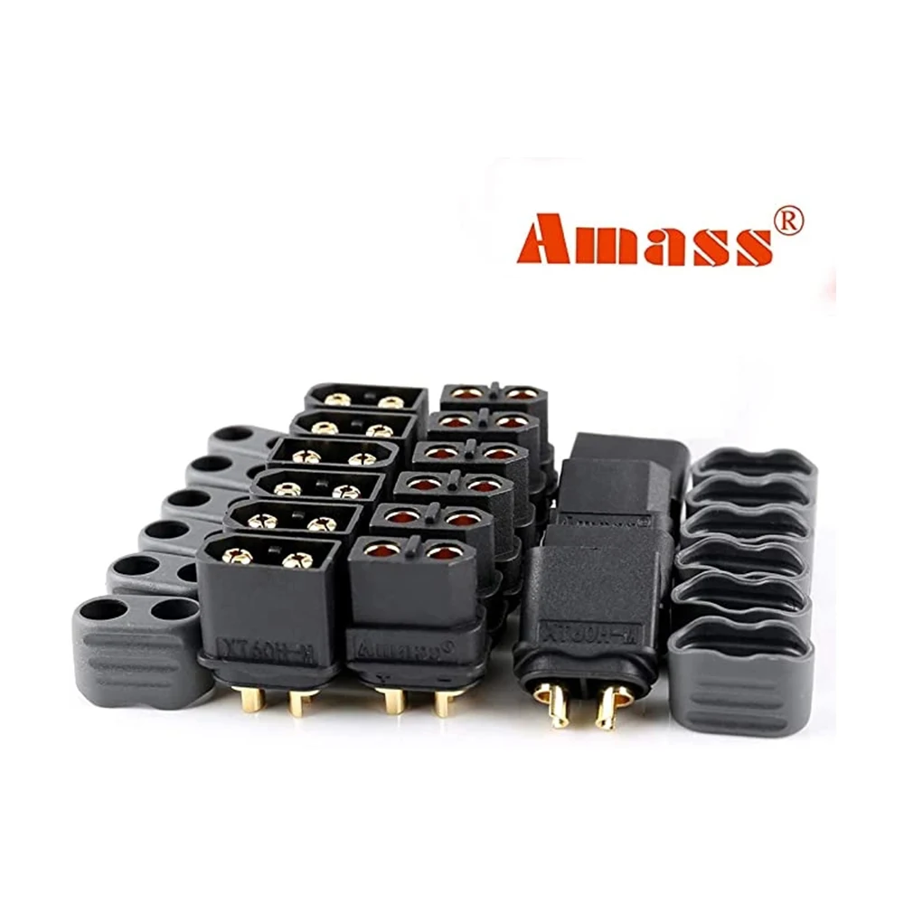 20pair Amass XT60 XT60H Black Bullet Connector Plug Upgrated XT60 Plug Sheath Female & Male Black Plated