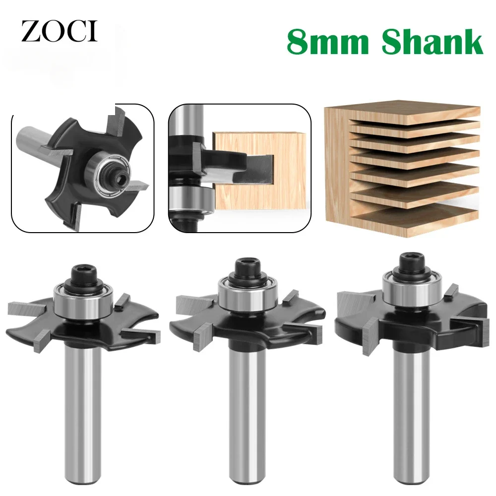 1Pcs 8mm Shank T-Sloting Router Bit Four Blades Biscuit Jointing Slotting Router Bits Milling Cutter Woodworking Tool For Wood