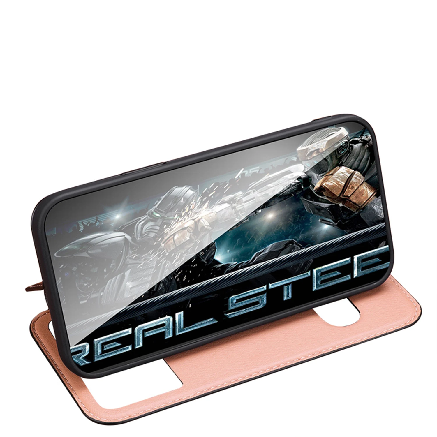 Genuine Leather Case Daul Window View Flip Case for iPhone 14/14 Pro/14 Pro Max Shockproof Smart Cover