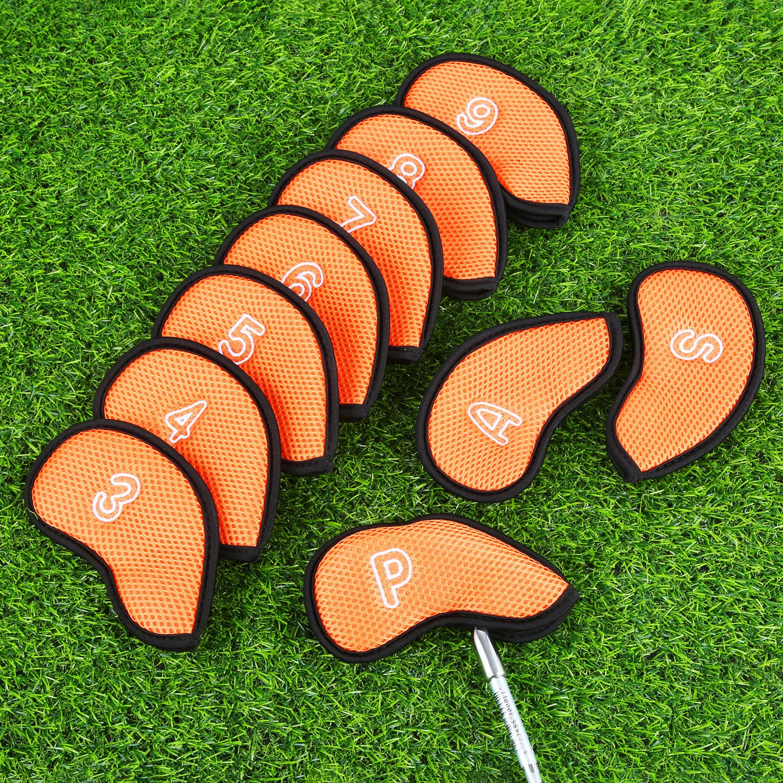 

10 шт. неопреновые сетчатые чехлы на голову для клюшек для гольфа, железные чехлы для защиты набора с номером (3,4,5,6,7,8,9,A,S,P) подходят для большинства стандартных клюшек