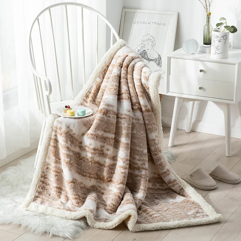 Flowing Sand Jacquard Lamb Wool Blanket Double Sided Thickened Soft Breathable Quilt Comfortable Nap Blanket for Sofa Office