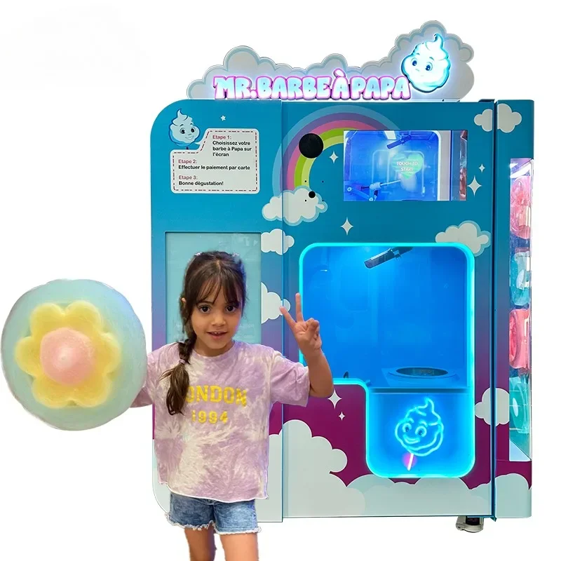 Low Cost Unmanned Operation Quick Production Long Range Control Movable Modern Vending Making Candy Floss Machine