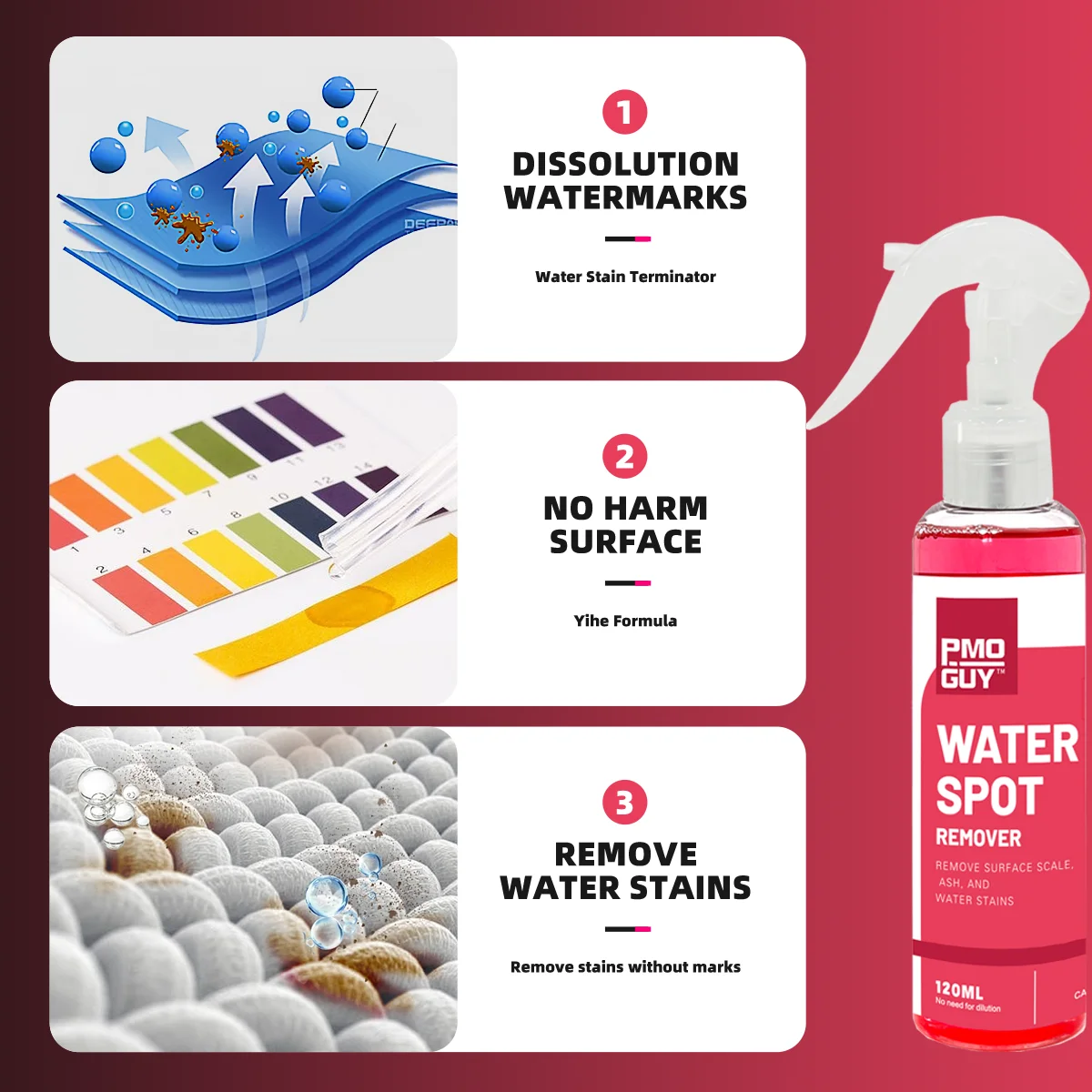 Water Spot Remover Hard Water Stain Paint Glass Mineral Deposit Stubborn Stain Heavy-Duty Spot Cleaner Surface Restore Solution