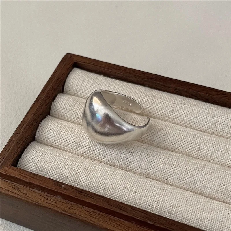 925 Sterling Silver Rings For Women Vintage Handmade Adjustable Oval Ball Ring Fashion Female Bijoux Gift