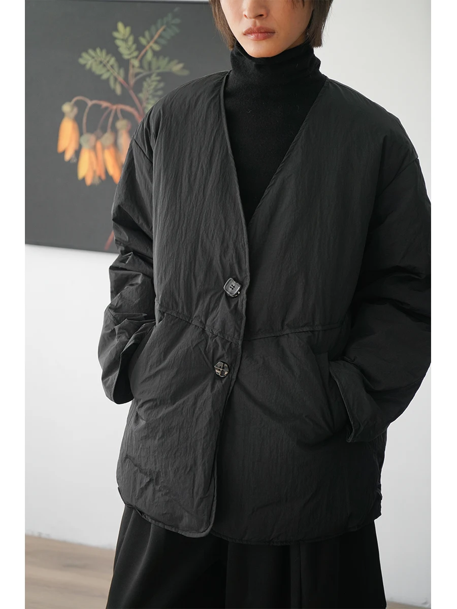 

Warm Comfortable Simple V-ne down Jaet 996 Unular Daily Basic Matching Neutral Sle Loose Fit Polyester Fiber