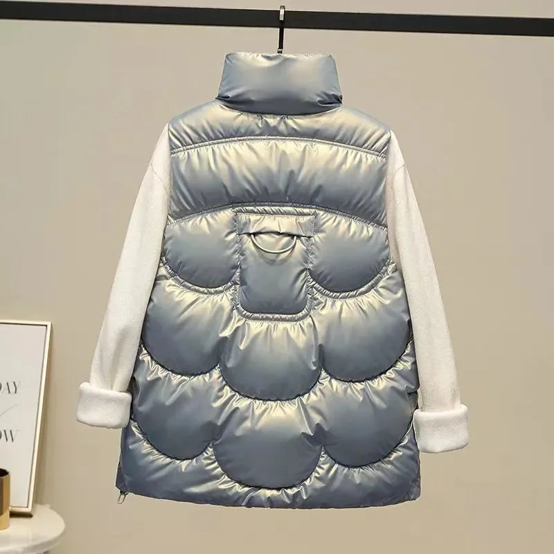 2022 new Fluffy Down Cotton Vest Women\'s Autumn And Winter Short Stand Collar Fashion Outwear Sleeveless Vest Quilted  Jacket