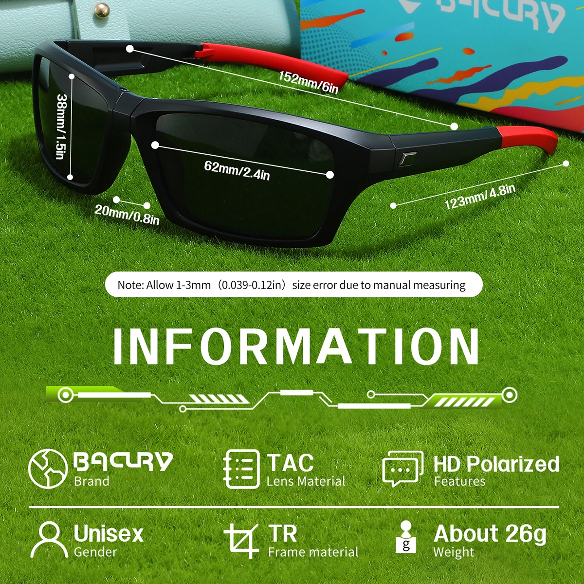 BACURY 1PCS 트렌디한 캐주얼 여성용 편광 선글라스, 편리하고 실용적인 남성용 안경 운전용 접이식 프레임 포함