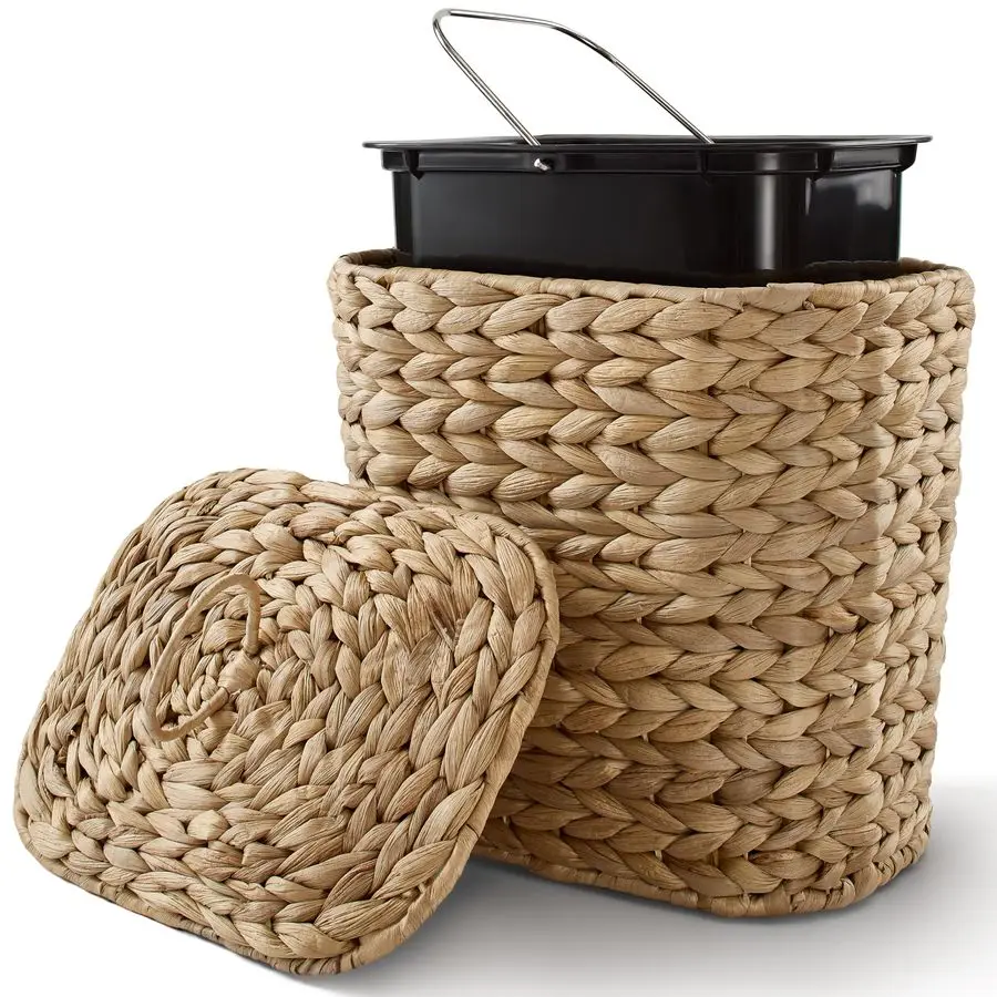 

Gallons Wicker Waste Basket with Lid Large Wicker Trash Can for Office Waste Basket for Bedroom, Bathroom, Kitchen, Living Room