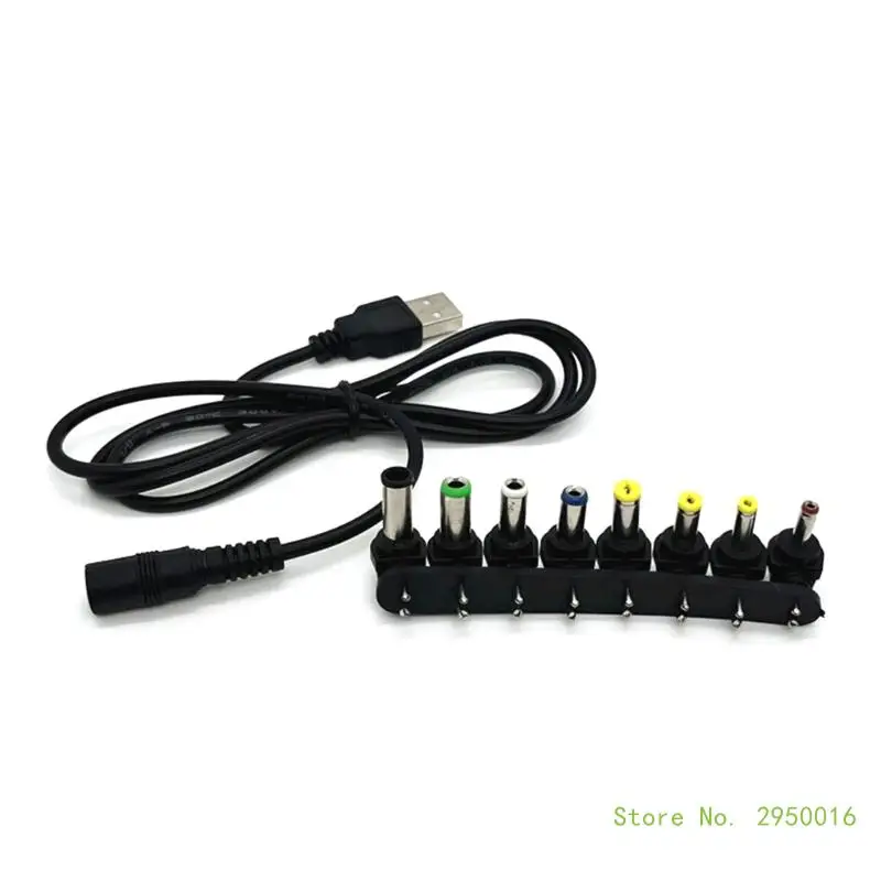 USB to DC5521 Charging Cable USB to DC5V Power Cord 5.5x2.1mm Charging Cable and 8 Adapters for Multiple Devices