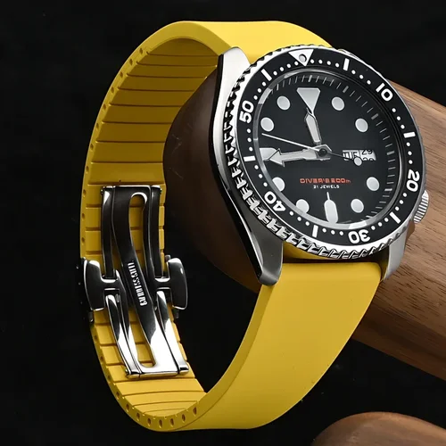 Correa FKM de alta calidad, 18/19/20/21/22mm, goma fluorada para buceo, hebilla de mariposa de liberación rápida, accesorios para cortar en el tamaño