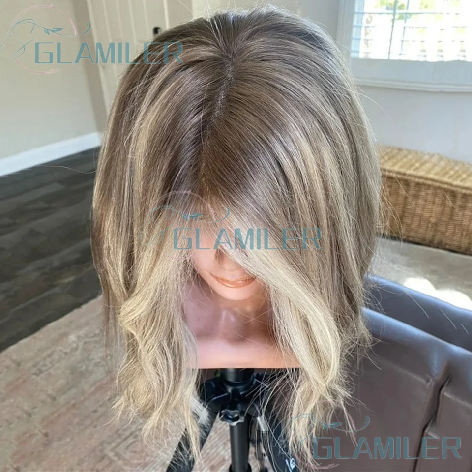 

Natural Wavy Glueless Short Bob Wigs Brown Blonde #8/613 Highlight Glueless 13x4 Lace Front Wigs Pre Plucked Full Lace Bob Wigs