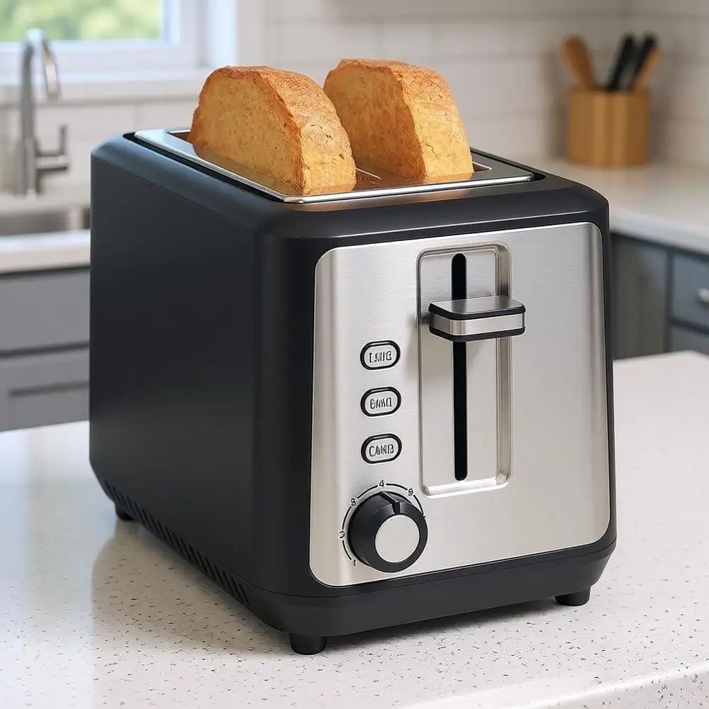 

Тостер на 2 ломтика с удлиненными и широкими слотами, технология Sure-Toast, регулятор степени обжарки с 7 уровнями, режим для багелей, матовый черный