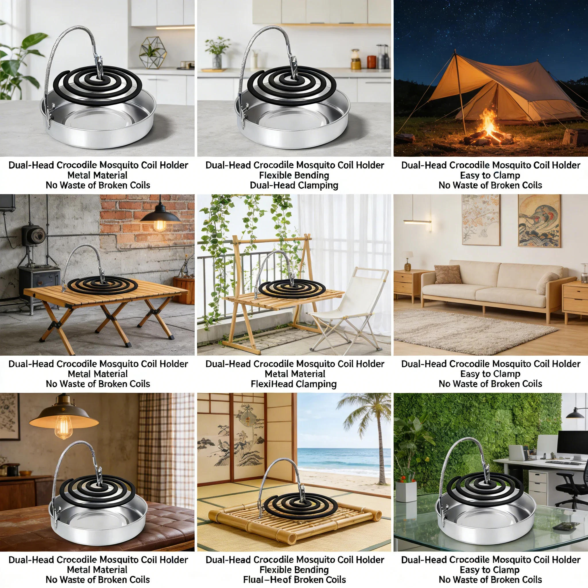 Dual-Head Stainless Steel Alligator Clip Incense & Mosquito Coil Holder - Versatile Stand for Home, Camping & Craft view 2