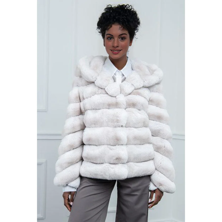 Fur Jackets Female Real Rabbit Fur Coat Luxury Rex Rabbit Fur Coats With Hood Winter Jackets Woman 2024 Short Coat