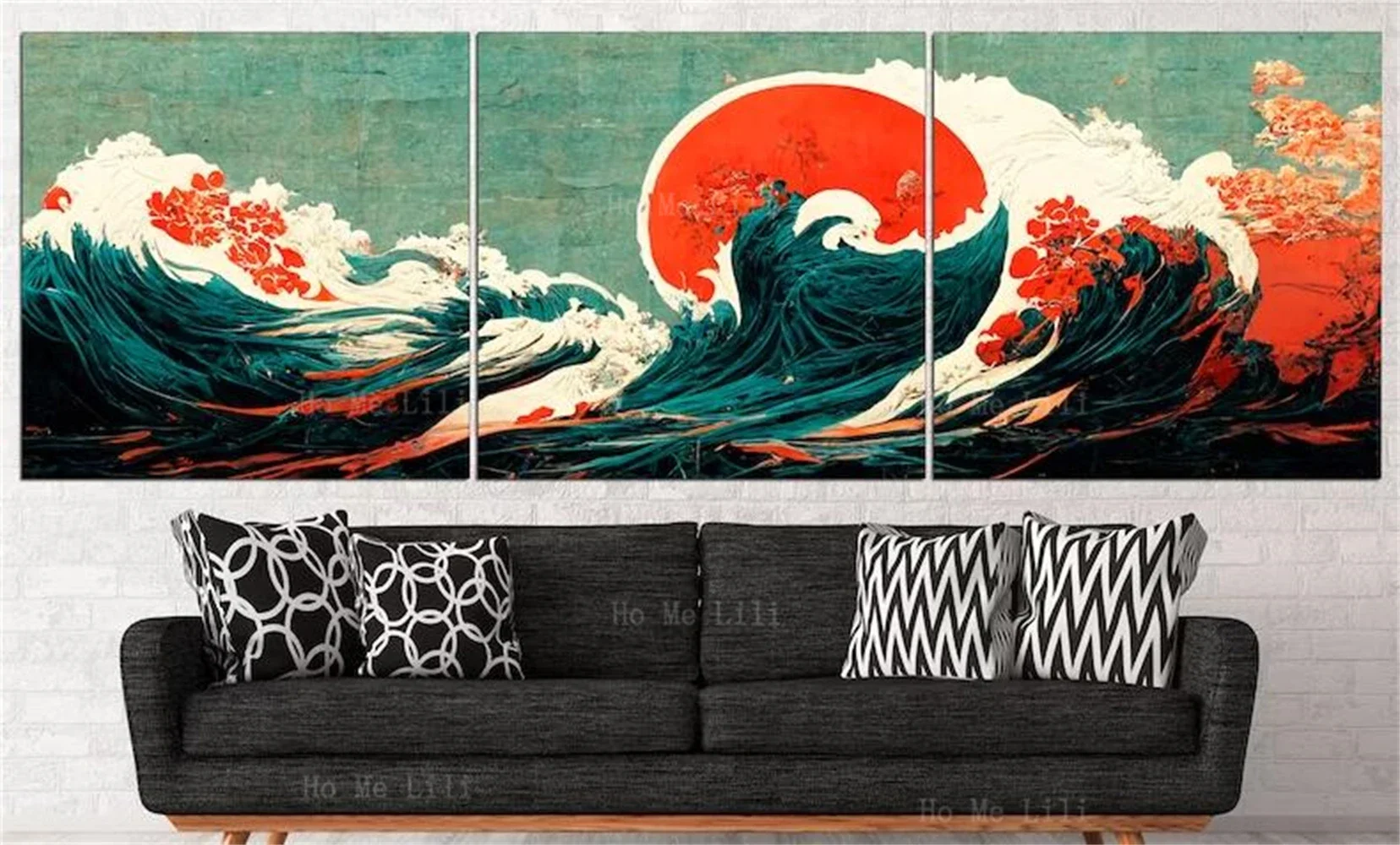 Japanese Great Wave Pink Sakura Kanagawa Ukiyo-E Japan Canvas Wall Art Decor