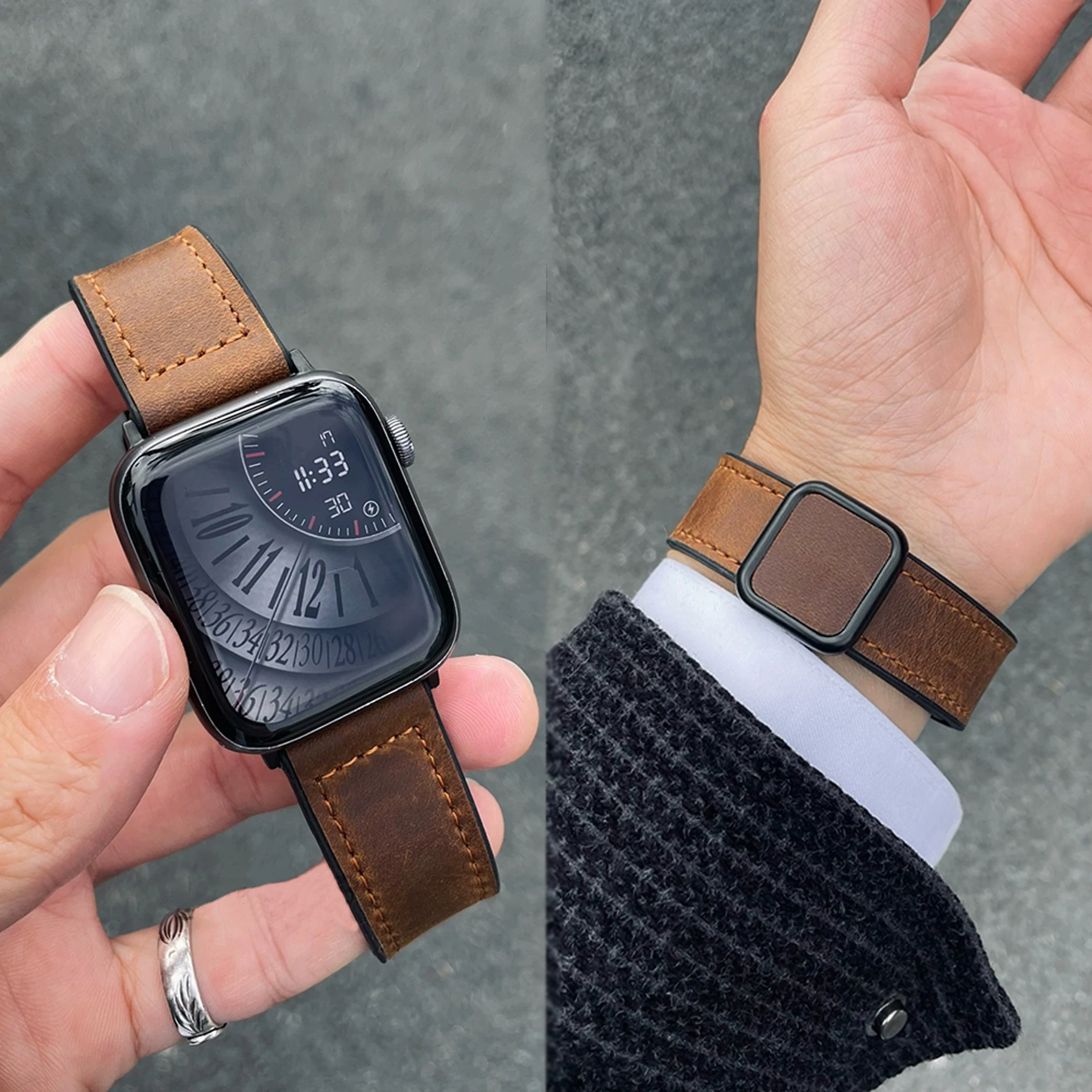 

Leather Magnetic Strap for Apple Watch10 9 8 Ultra Band 46mm 42mm 41mm 45mm 40mm 44/49mm Watchband iWatch Series 7 6 SE Bracelet