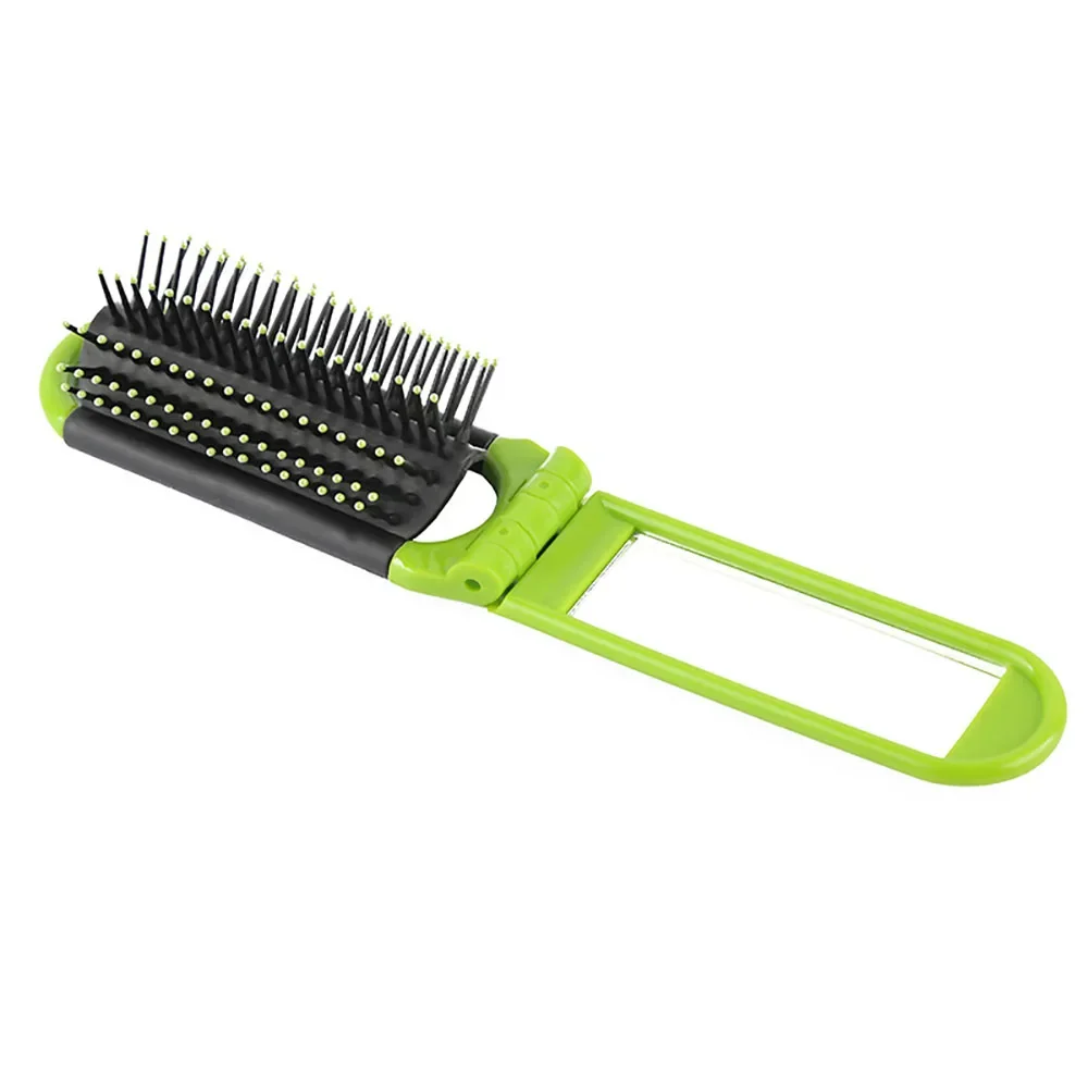 1pc Portable Travel Hair Comb Foldable Hair Brush with Mirror Detangling Hair Brush Anti Static Massage Brush Styling Tools