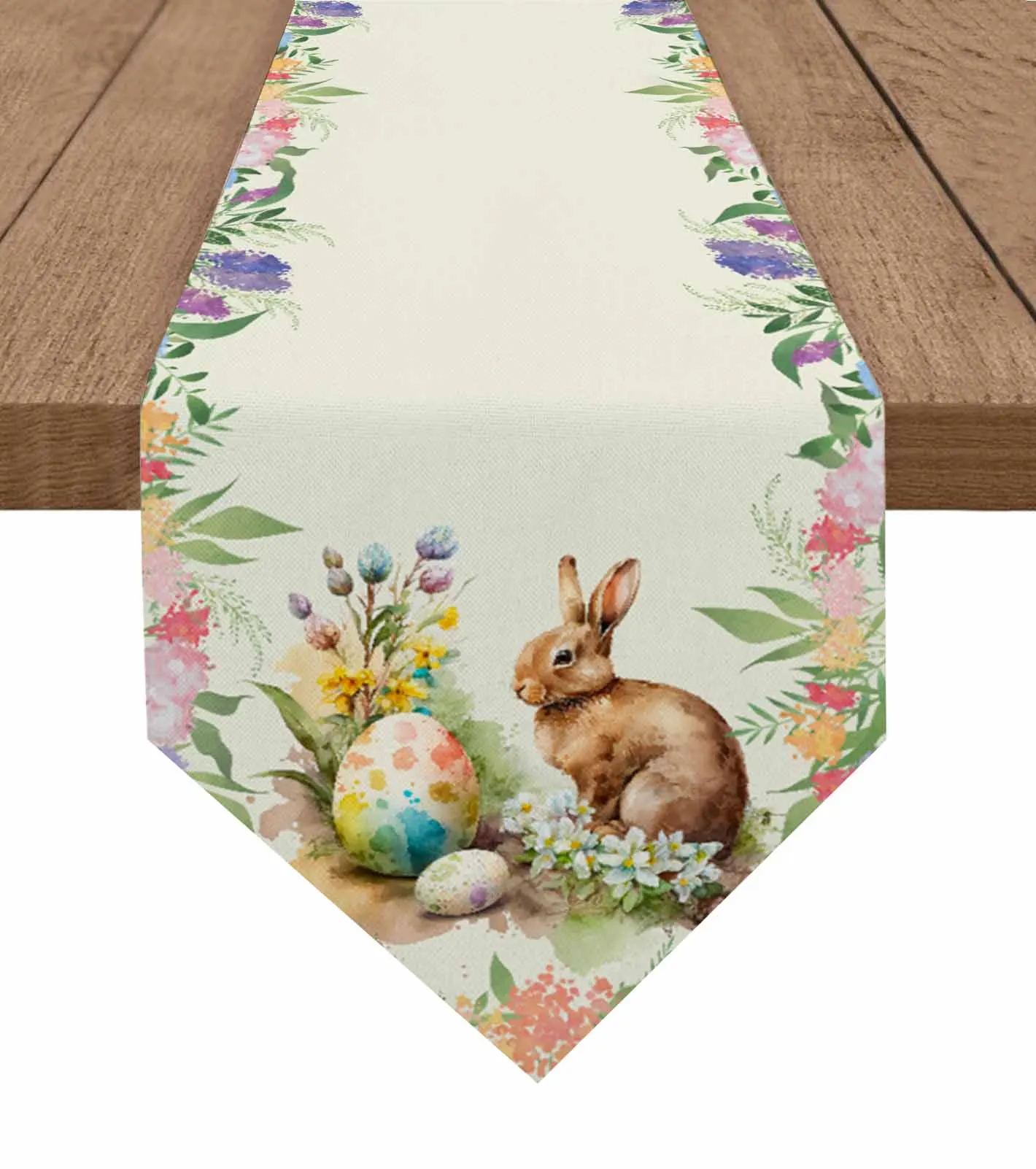 

Easter Bunny Eggs Flowers Table Runner Wedding Party Decor Tablecloth Holiday Kitchen Table Decor Table Runner