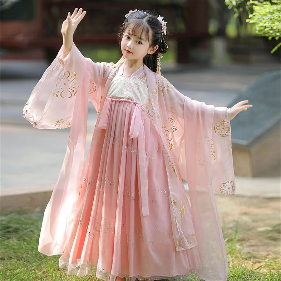 Ancient Kids Traditional Dresses Chinese Outfit Girls Costume Folk Dance Performance Hanfu Dress for Children