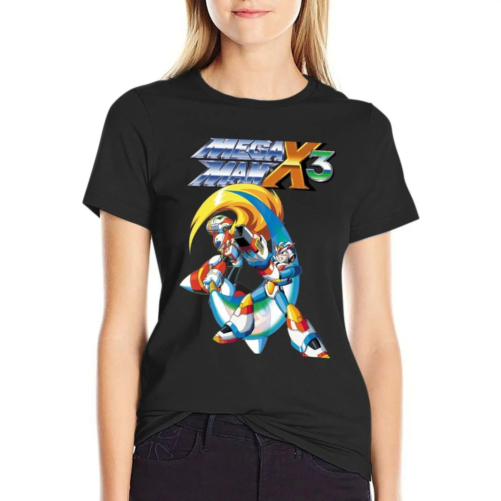 

Футболка Mega Man X3, футболка с короткими рукавами, женская одежда, летний топ в стиле аниме, женская хлопковая футболка