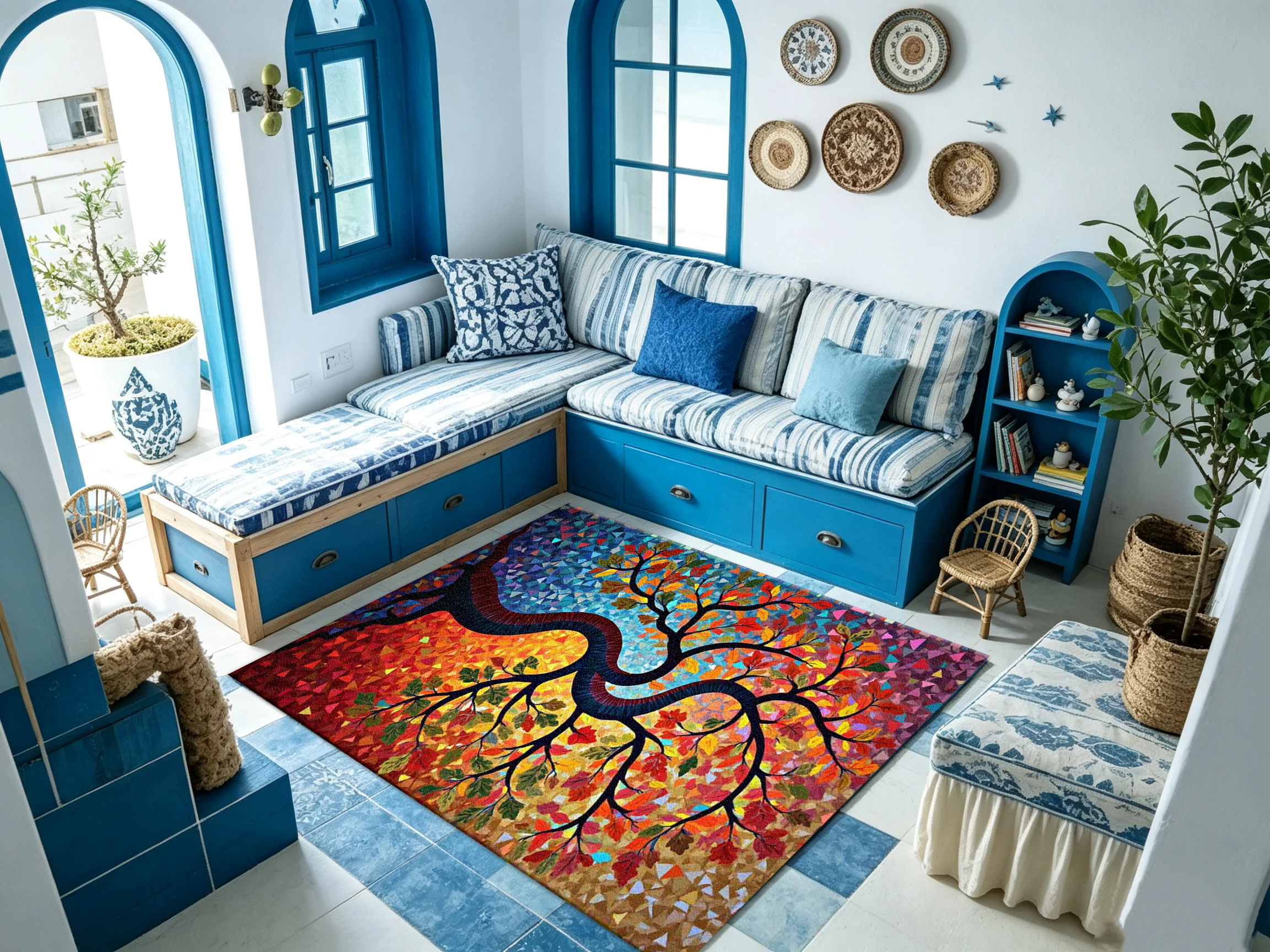 Vintage Mosaic Tree Shape Art Carpet Decoration Home Living Room Bedroom Floor Carpet