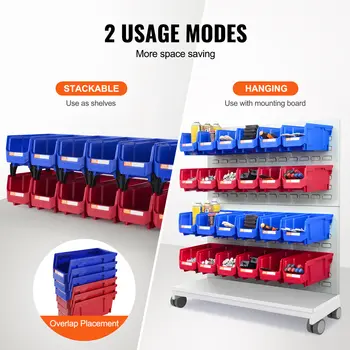 SucceBuy - Caja organizadora de plástico apilable para herramientas de garaje (12 unidades, 12,7 x 10 x 7,6 cm, azul/rojo), ideal para armarios y garajes. 10 best sales Organizador de garaje - №4