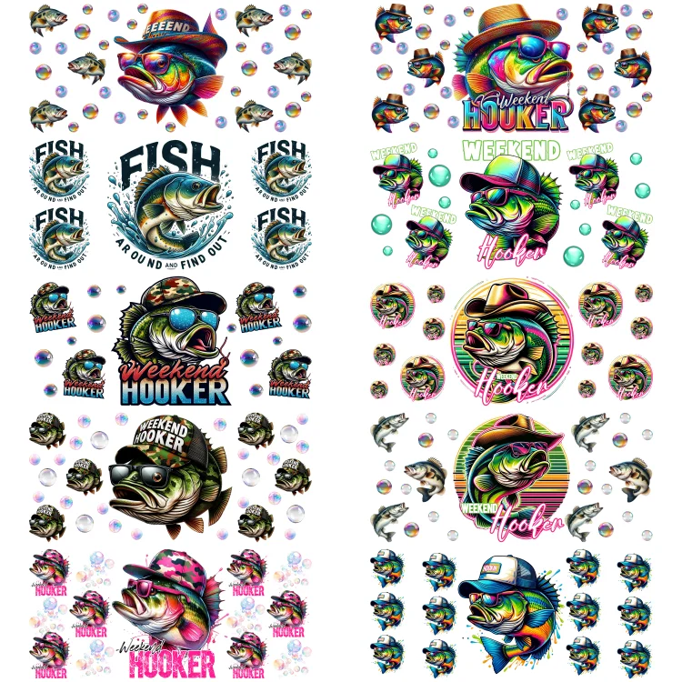 Weekend Hooker Art Design 3D UV DTF Cup Wrap for 16oz Libbey DIY Fishy Fisherman Wraps Transfers 3D Sticker