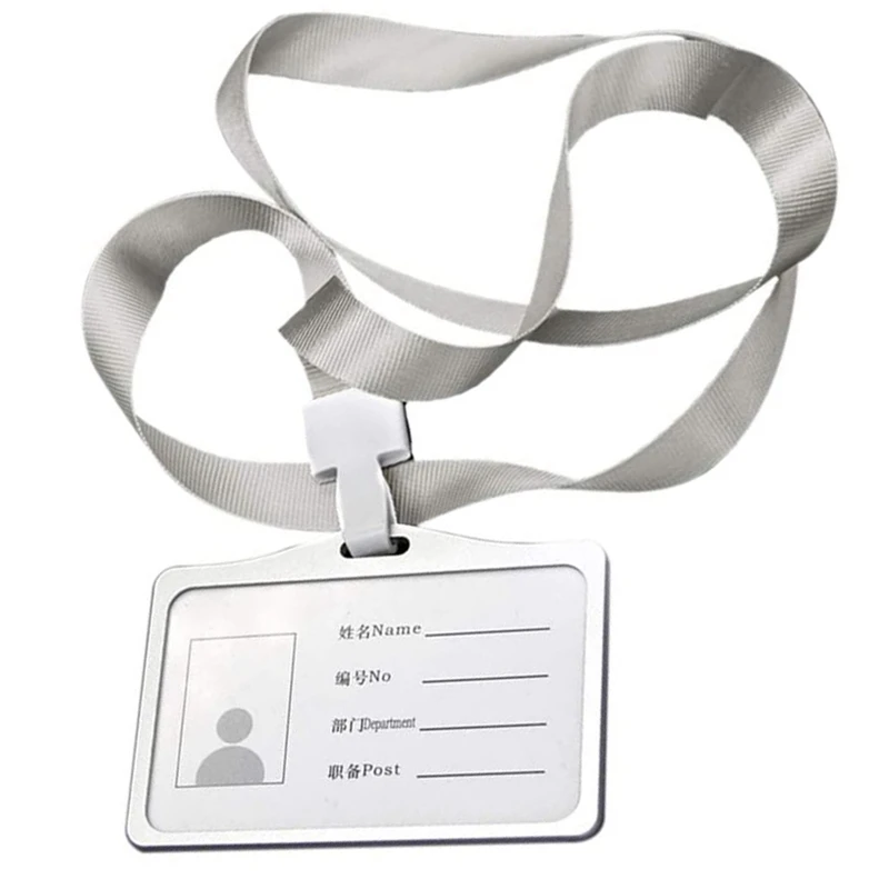 Horizontal Style Aluminum Alloy ID Card Holder With Lanyard Neck For Women And Men Business Work Card Holders