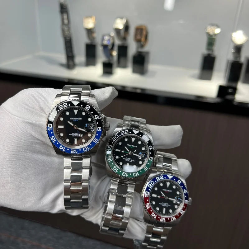 TIME TOKEN Men's Mechanical Watch - Luxury Ceramic Bezel Automatic GMT 10bar Waterproof Sapphire Glass New Design