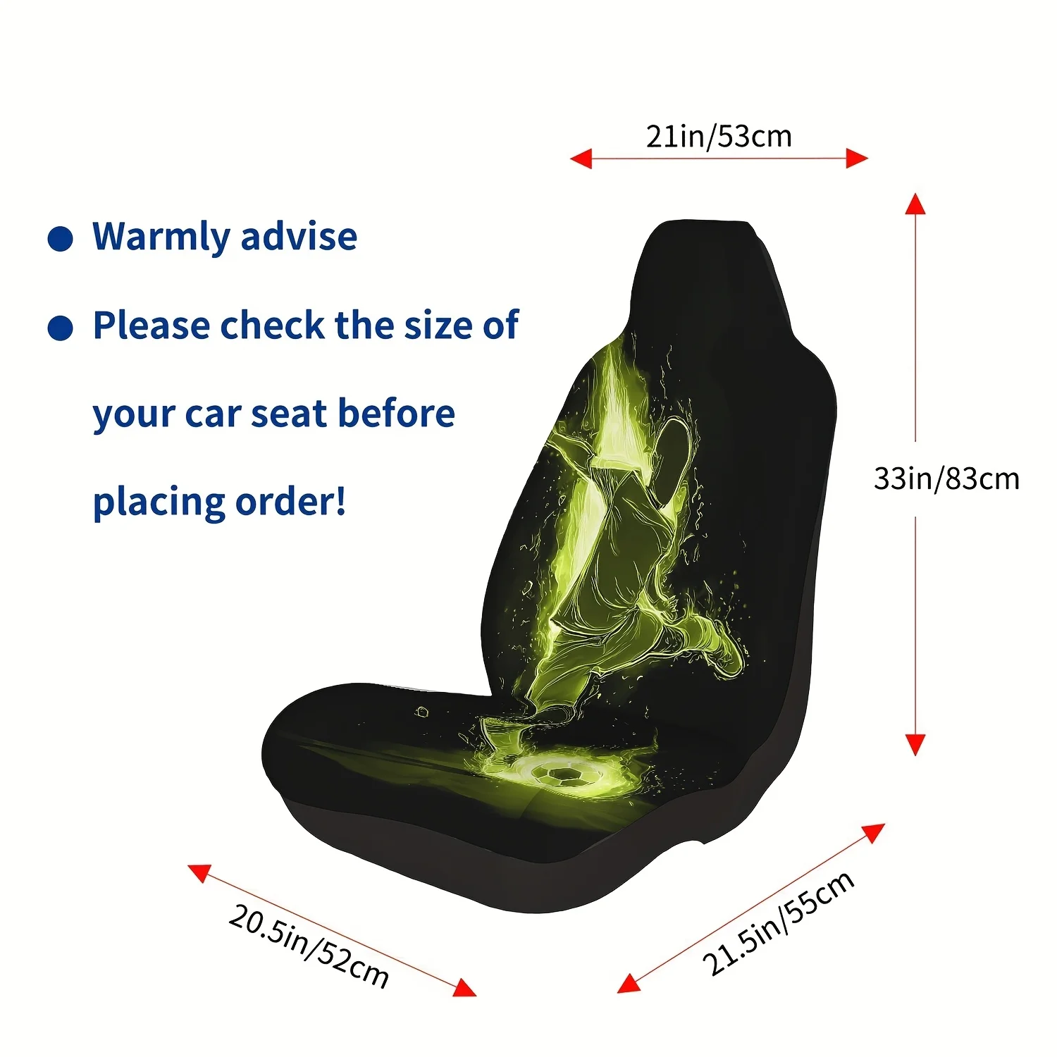 2pcs Neon Green Flame Soccer Player Dynamic Silhouette Car Seat Covers, Universal Size For SUV, Truck, Sedan, Digital Print Comf