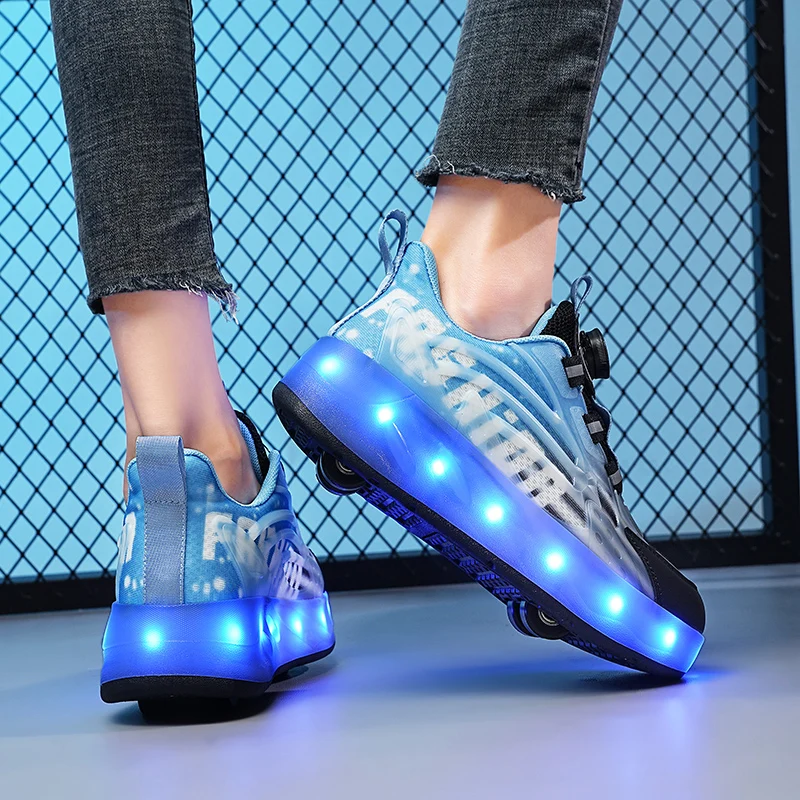 أحذية رياضية للأطفال أحذية تزلج بعجلتين دوارة للأطفال أحذية المشي الوامضة للأولاد والبنات أحذية عجلة السباق