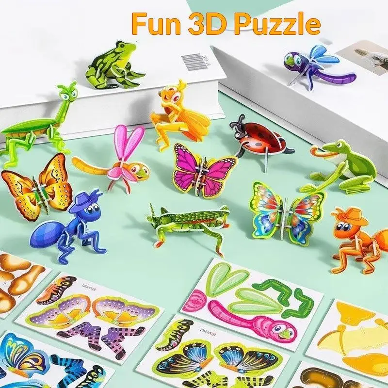 25Pcs 3D Puzzle Blocks Toys 3D Animals Dinosaurs Airplanes Insects Paper Jigsaw Funny Paper Card Children Early Education Toys