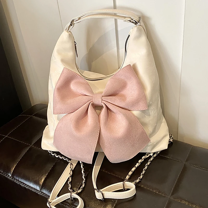 

HAEX Lolita Women Shoulder Bags Fashion PU Bow Sweet Girls Large Capacity Backpacks Casual Daily Commute Tote Bags Female