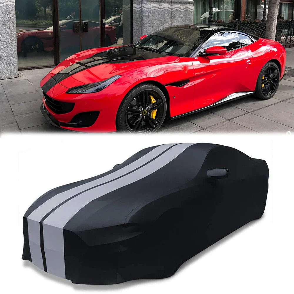 

Stretch Cloth Special Car Clothing Auto Cover Indoor Dust Sun Protection Exterior Accessories For Ferrari Gray Black Stripes