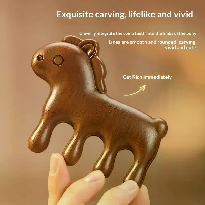 Animal Shape Sandalwood Hair Comb Scalp Relax Acupoint Massager Portable Wooden Handle Five Teeth Comb Anti-Static Styling Tool