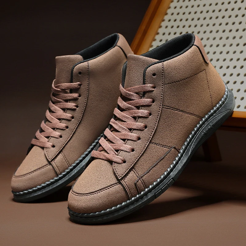 New Men's Shoes Fashionable Breathable Flat Shoes Men's Outdoor Sports Shoes Korean Version Trendy High Top Round Toe Walking