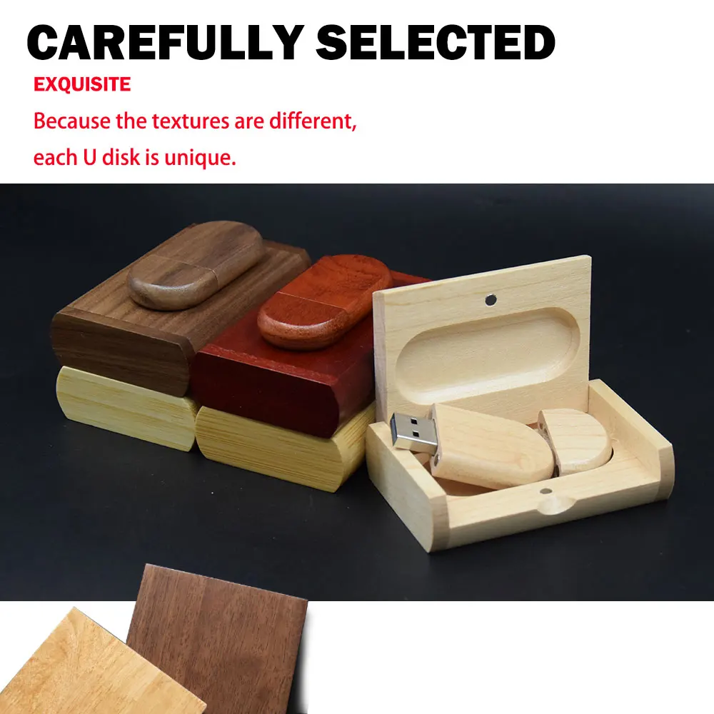10 Buah/Lot (LOGO Gratis) USB Flash Drive Kayu dengan Kotak Flashdisk 3.0 4GB 8GB 16GB 32GB 64GB 128GB Stik Memori Hadiah Pernikahan