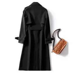 Women Classic Coat Long Sleeve Coat Stylish Double-breasted Women's Jacket with Belt Mid Length Windproof Overcoat for Fall