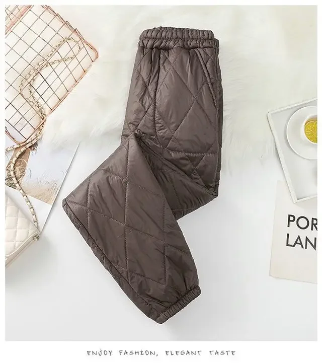 Winter Ultra Light Windproof Pants Quilted Warm Casual Snow Wear pantalones Womens Elastic High Waist Thick Baggy Sweatpant New