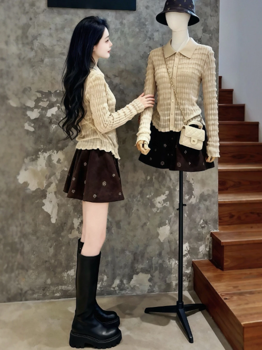 

Корейский мягкий и красивый топ и юбка, комплект из двух предметов, антивозрастной цельный OOTD, зимняя мода, женский удобный теплый комплект