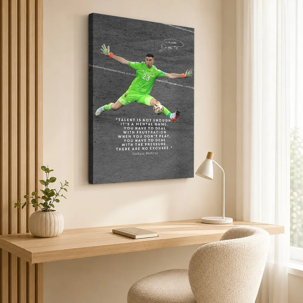 Emiliano Martinez Soccer Tribute Framed Canvas Print Poster Bold Style Wall Art With Customized Photo For Bedroom Ideal Fan Gift