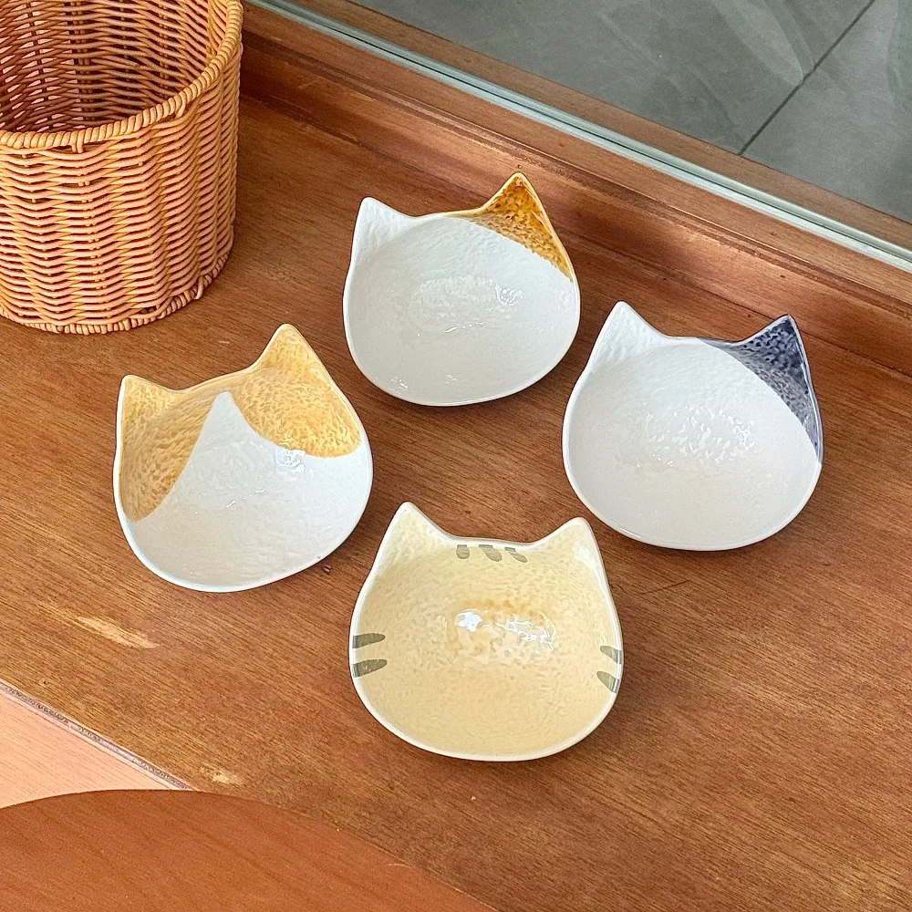4pcs Cute Cat Retro Ceramic Bowl Creative Japanese Tableware Rice Bowl Yogurt Dessert Bowl Home Decoration Ceramic Dish