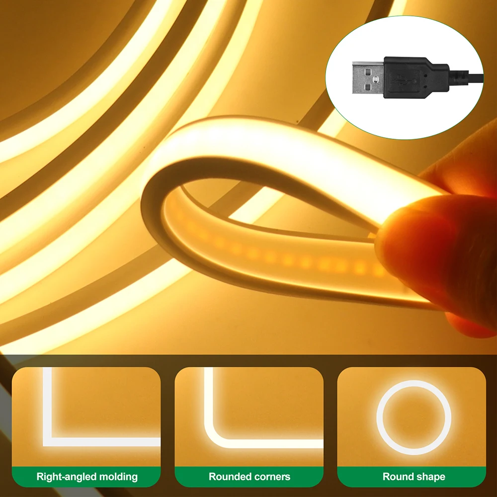 USB COB Neon Strip Light DC 5V 320LED/m Flexible Silicone Rope Light for Home Kitchen Cabinet  TV Backlight 3000K 4000K 6000K