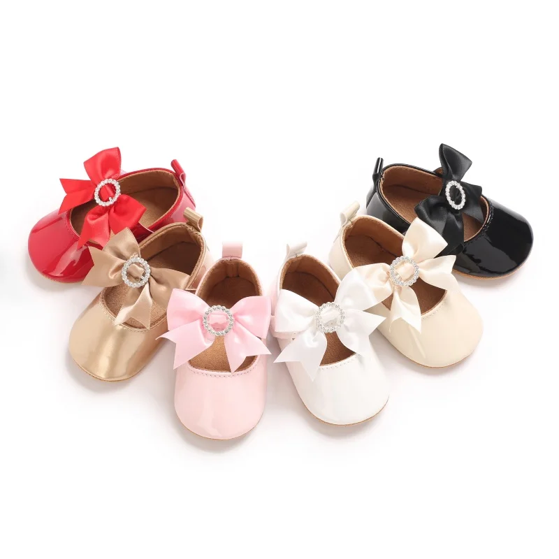

0-12M Infant Pre-Walker Shoes, Exquisite Rhinestone Bow Mary Jane for Girls, Shiny Upper Soft Sole