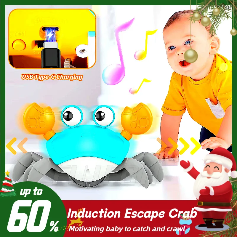 

Dancing Crab Toy for Babies Crawling Interactive Escape Crabs Walking Dancing With Music Automatically Avoid Obstacles Toys