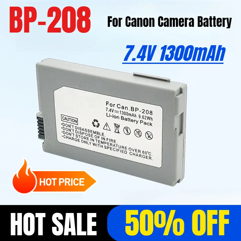 

7.4V 1300mAh for Canon BP-208 DC210 DC220 DC230 DC10 DC100 Camera Battery