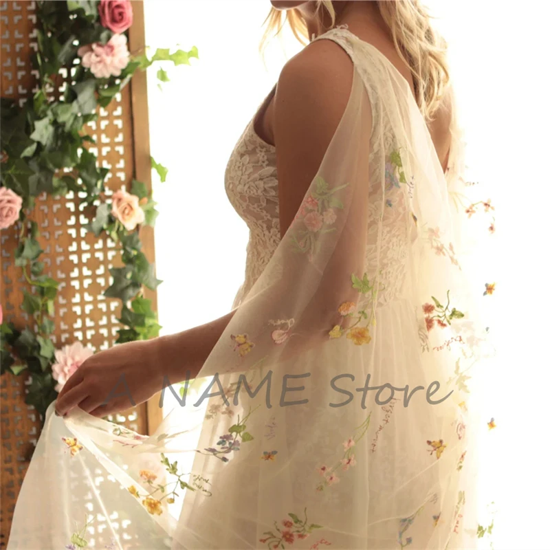 Wild Flowers Bridal Cape Draped Shoulder Veils Long Floral Wedding Shrugs Colorful Accessories for Brides Secret Garden Forest