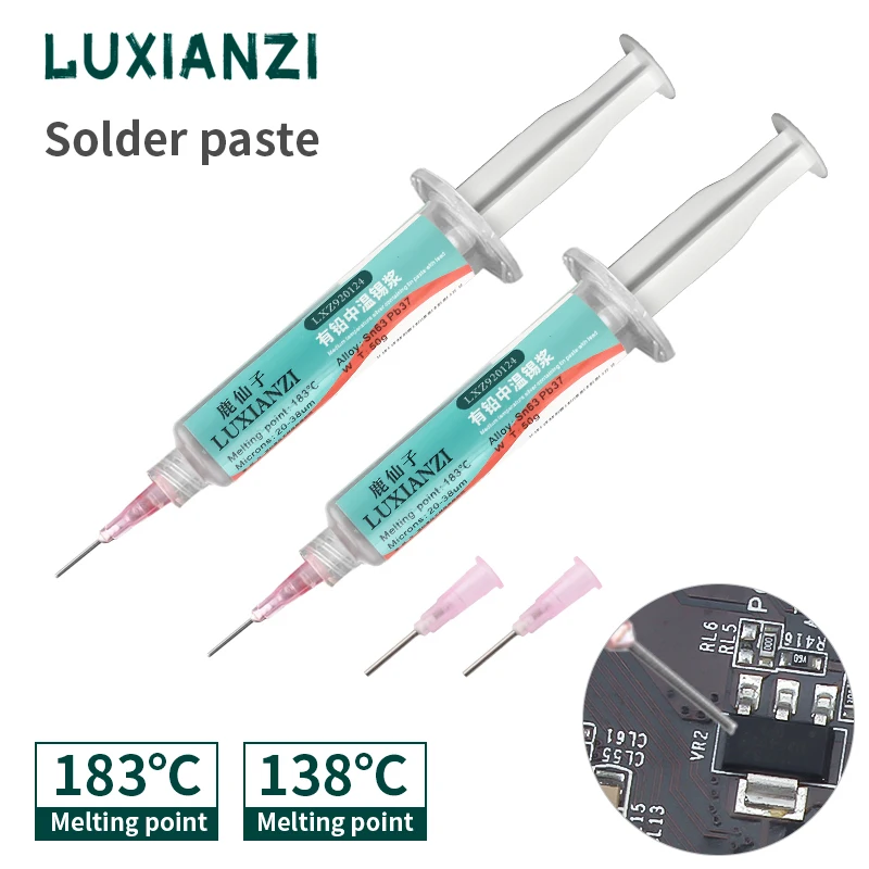 

LUXIANZI Solder Tin Paste 183℃ Lead Sn63Pb37 138℃ Lead Free Syringe Flux for For Soldering PCB BGA LED Repair Welding Past